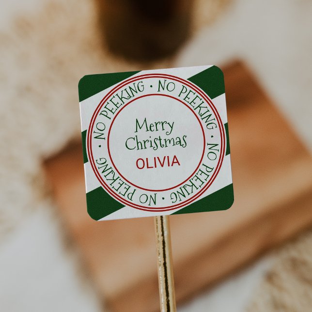 No Peeking Christmas Gift Square Sticker (Creator Uploaded)