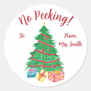 No Peeking! Christmas Tree with Gifts Classic Round Sticker