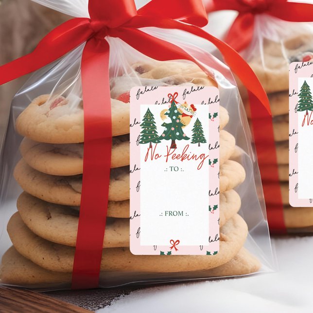 No Peeking Cute Peeking Cat Christmas Tree Pink (No Peeking Cute Peeking Cat Christmas Tree Pink Label)