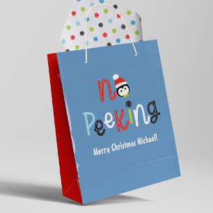 No Peeking Cute Whimsical Kids Christmas Medium Gift Bag