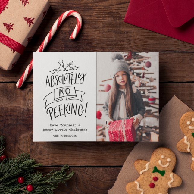 No Peeking Family Christmas Photo Plaid Holiday Card (Creator Uploaded)