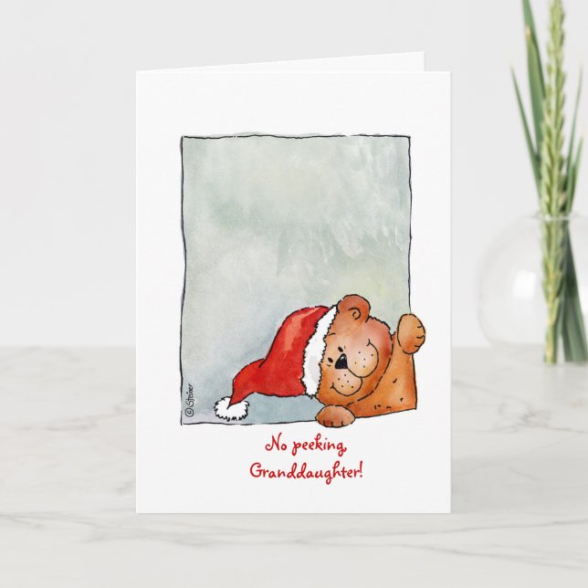 No Peeking Granddaughter - Christmas Watercolor Holiday Card (Front)
