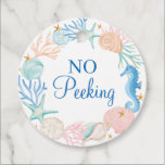 No Peeking Ocean Watercolor Seashell Wreath Favour Tags<br><div class="desc">Who needs snowflakes when you have seashells! Capture a cool nautical casual and coastal vibe this holiday sea-son with our coastal seaside-inspired holiday Christmas collection. We've hand-painted a beautiful watercolor ocean seahorse, sand dollars, and seashell wreath in splashes of coastal blue, rosy pink, sandy white, teals, and peach shades to...</div>