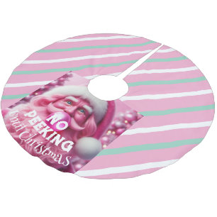 No Peeking Pink and mint Bubble Gum Santa Brushed Polyester Tree Skirt