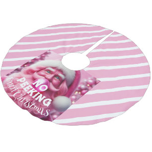No Peeking Pink Bubble Gum Santa  Brushed Polyester Tree Skirt