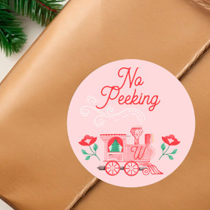 No Peeking Pink Vintage Train Monogram Pink Classic Round Sticker