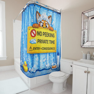 No Peeking – Private Shower Time Funny Bathroom Curtain