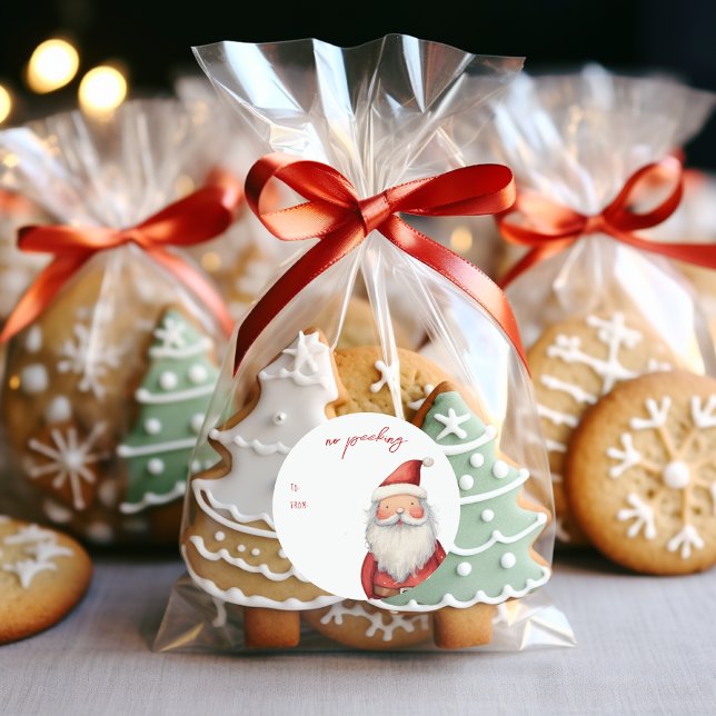 No Peeking | Santa Christmas Holiday Classic Round Sticker (Creator Uploaded)