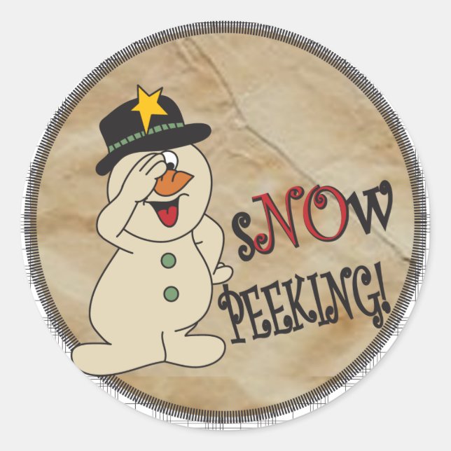 No Peeking Snowman Classic Round Sticker (Front)