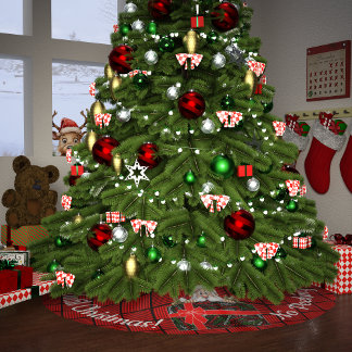 No Peeking Until Christmas Red and Black Squares Brushed Polyester Tree Skirt