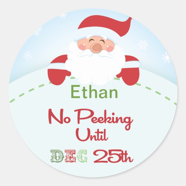 No Peeking until Christmas Santa Xmas Sticker (Front)