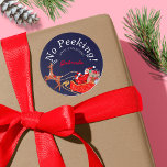 No Peeking Vintage Christmas Santa Sleigh Classic Round Sticker<br><div class="desc">No Peeking Before Christmas Sticker. Celebrate the magical and festive holiday season with our custom holiday no peeking Christmas sticker. A cute beautiful father Christmas Santa hand painted illustration in a sleigh with his reindeer, in the dark blue sky you see snow and little white stars with a Christmas tree....</div>