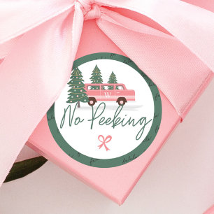 No Peeking Vintage Pink Christmas Van Classic Round Sticker