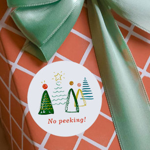 No Peeking Watercolor Christmas Trees Classic Round Sticker