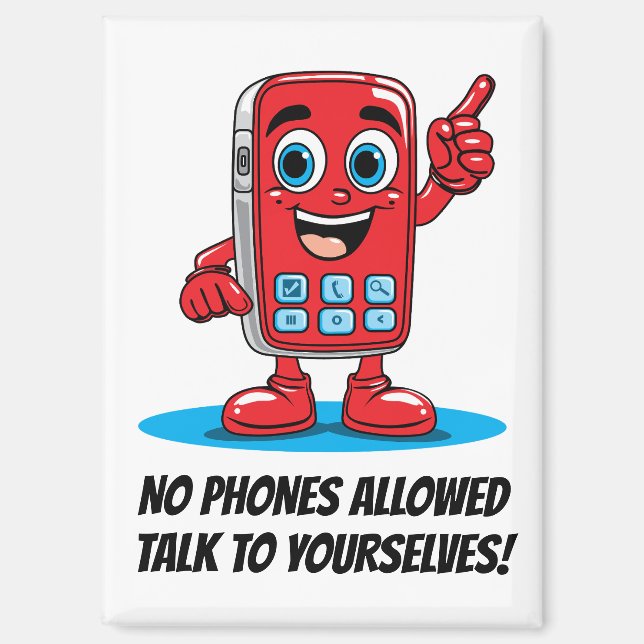 No Phones Allowed Red Cartoon Magnet (Front)