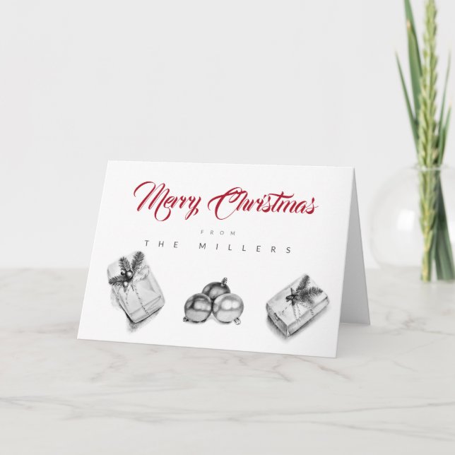 No Photo Custom Folded B&W Christmas Card (Front)