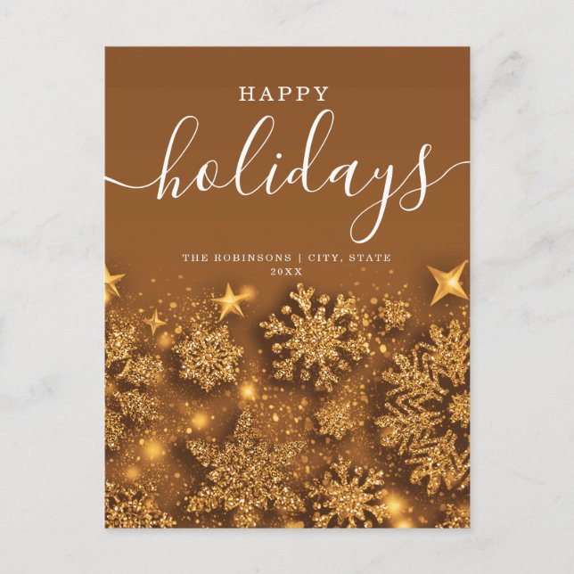 No Photo Happy Holiday Christmas Glitter Snow Gold (Front)