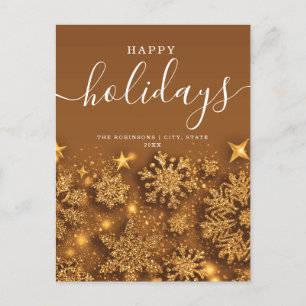 No Photo Happy Holiday Christmas Glitter Snow Gold Postcard