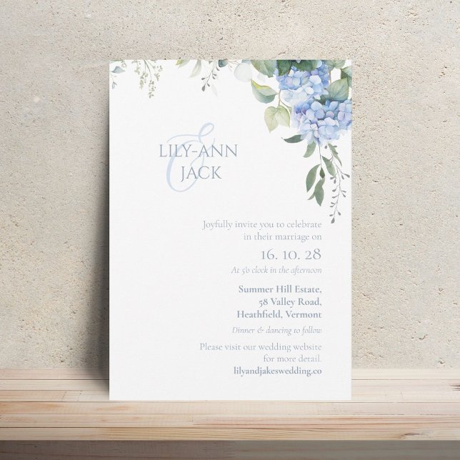 No Photo Hydrangea Wedding Invitation Flat Card (Creator Uploaded)