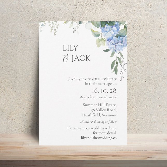 No Photo Hydrangea Wedding Invitation Flat Card (Creator Uploaded)