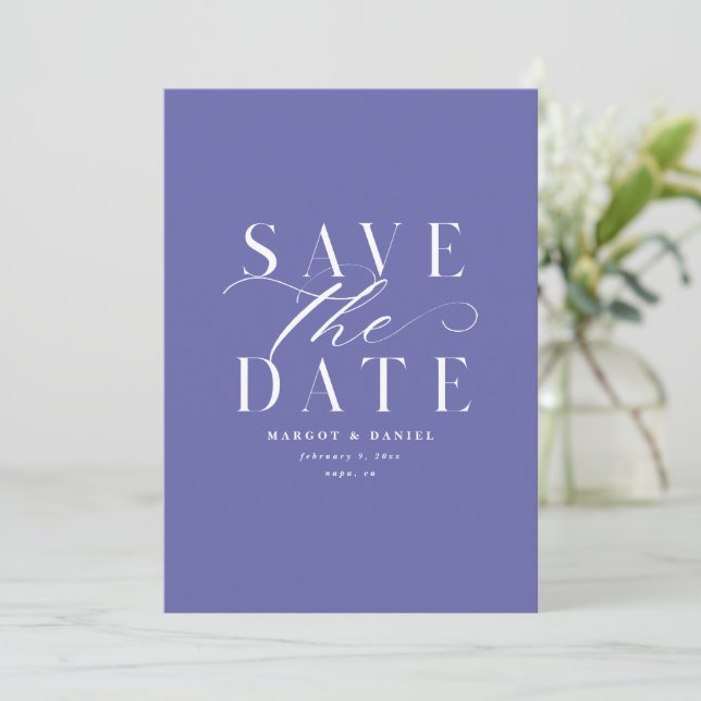 No Photo Save The Date Purple Lavender QR Code (Standing Front)