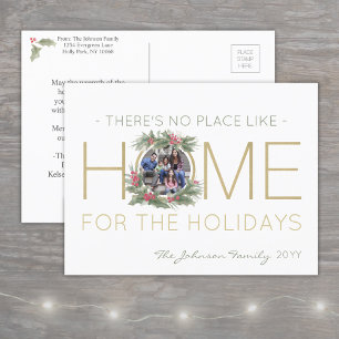 No Place Like Home Christmas Holly Wreath 1 Photo Holiday Postcard
