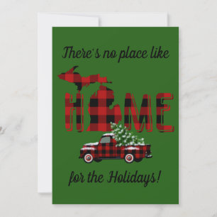 No Place Like Home   Michigan Buffalo Plaid Holiday Card