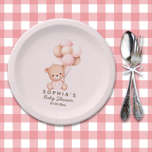 No podemos esperar mas Lindo oso Rosa Baby shower Paper Plate (Creator Uploaded)