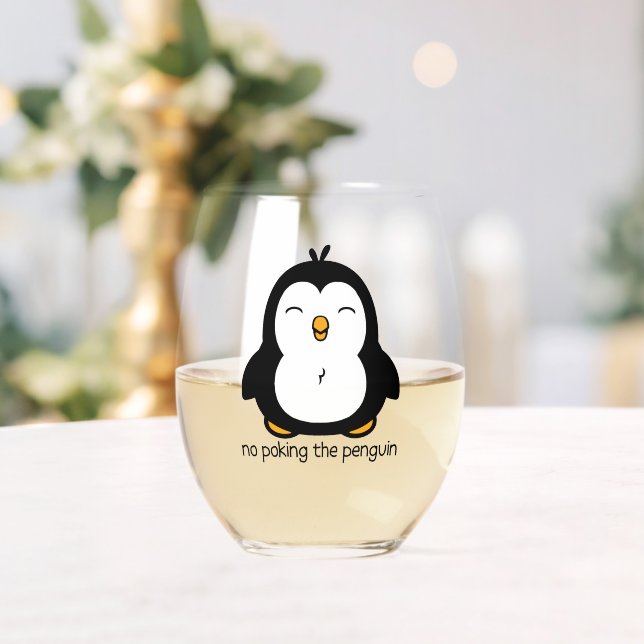 No Poking The Penguin Stemless Wine Glass (Insitu (Wedding))