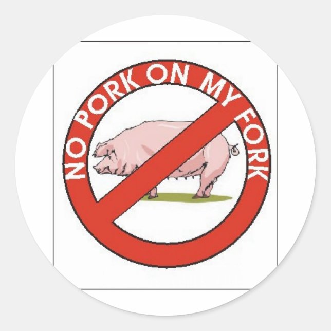 NO PORK ON MY FORK CLASSIC ROUND STICKER (Front)