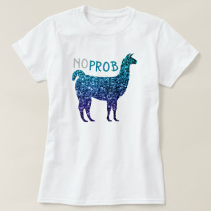 No Prob Llama Aqua blue ombre Sparkles T-Shirt