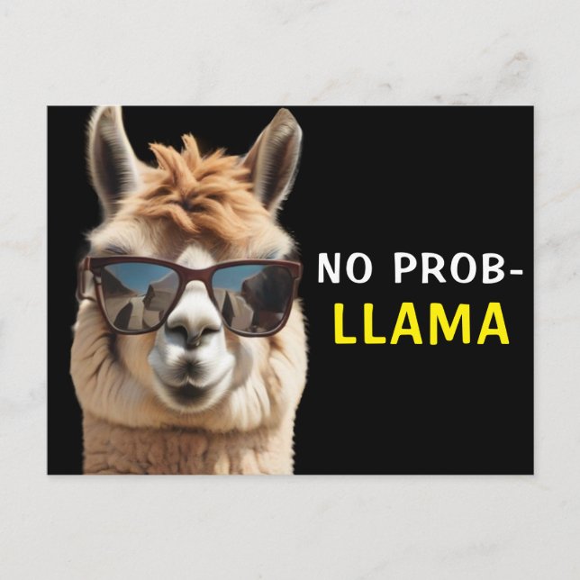 No Prob-Llama Cool Alpaca with Sunglasses Funny   Postcard (Front)