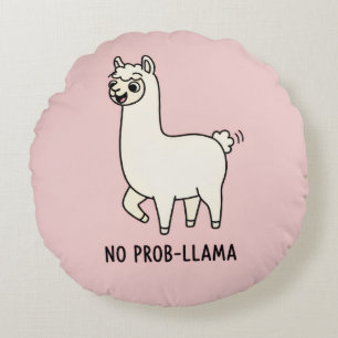 "No Prob-Llama" Cute Llama Doodle - Chill Vibe Round Cushion