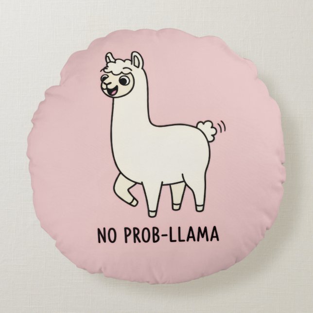 "No Prob-Llama" Cute Llama Doodle - Chill Vibe Round Cushion (Front)