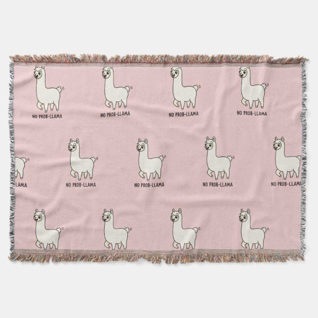"No Prob-Llama" Cute Llama Doodle - Chill Vibe Throw Blanket (Front)