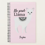 No Prob Llama cute llama illustration Pink Planner<br><div class="desc">Personalise this planner featuring my "No Prom Llama" grey cute llama illustration. Illustrating with my children these fun animals have been a cherished activity. I'm so happy we can share these designs with you. This planner is on a pink background. Select from other colour options.</div>