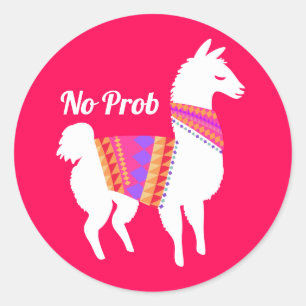 No Prob Llama Cute Party Bright Red Classic Round Sticker