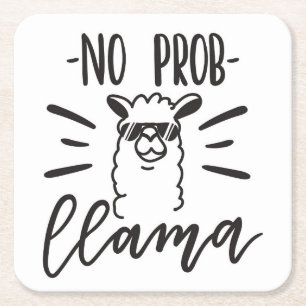 No Prob Llama Design Square Paper Coaster
