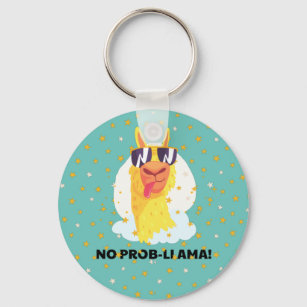 No-Prob-Llama Funny Cute Llama with Stars Key Ring