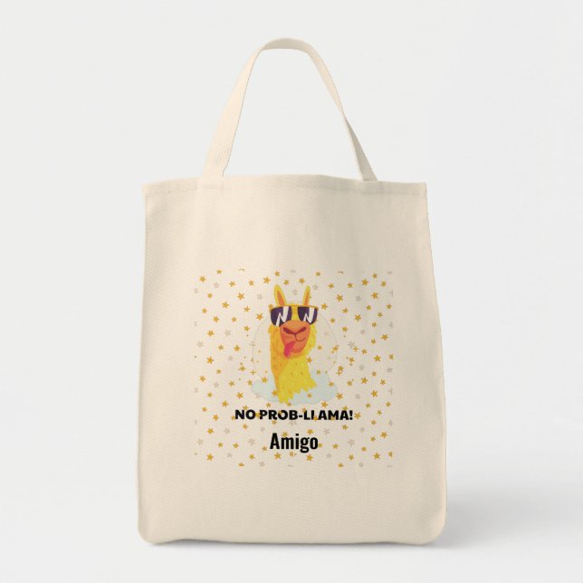 No-Prob-Llama Funny Cute Llama with Stars  Tote Bag (Front)