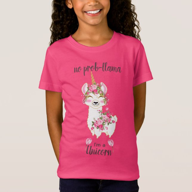 No Prob-Llama - I'm a Unicorn - Pink Floral T-Shirt (Front)