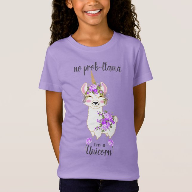 No Prob-Llama - I'm a Unicorn - Purple Floral T-Shirt (Front)