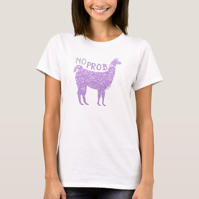 No Prob Llama Light Purple Sparkles T-Shirt (Front)