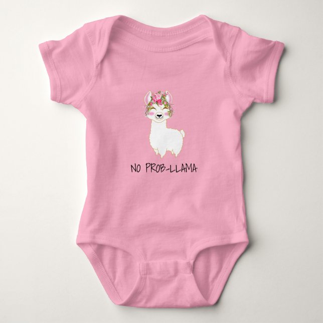 No Prob-Llama - Pink Floral Baby Bodysuit (Front)