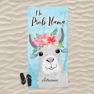 No Prob-Llama Tropical Floral Grey Llama Cute Beach Towel