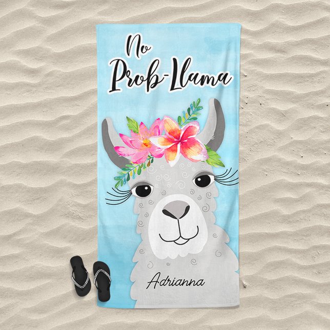 No Prob-Llama Tropical Floral Grey Llama Cute Beach Towel (No Prob Llama Beach Towel)