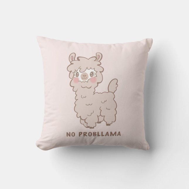No Probllama Cute Cartoon Llama Cushion (Front)
