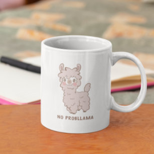 No Probllama Cute Pink Llama Coffee Mug