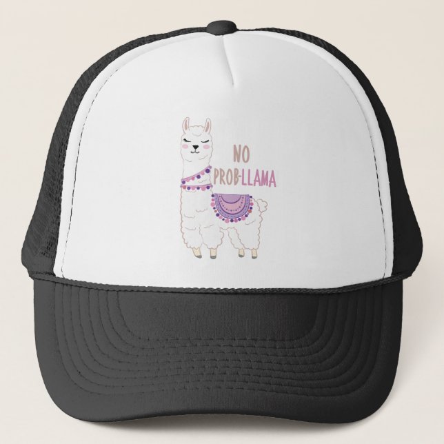 No Probllama Llama Funny Trucker Hat (Front)