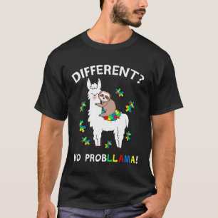No Probllama Llama Sloth Puzzle Cool Autism Awaren T-Shirt